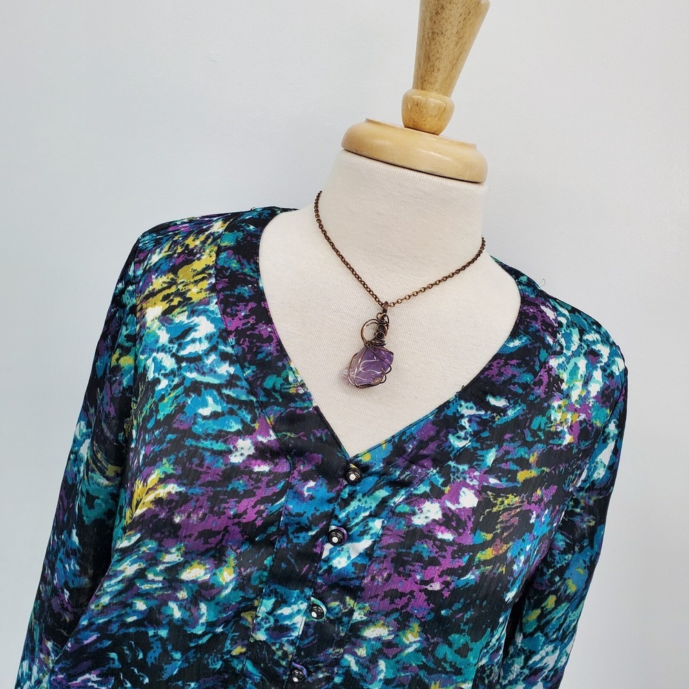 Fashion Bug Peplum Blouse Floral Chiffon Button Front Boho Top L - Picture 7 of 15